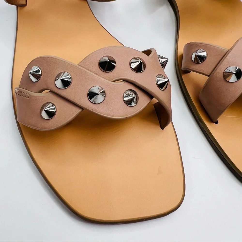 Marc Fisher Bodil Light Natural Tan Silver Studded Slide On Sandal Size …